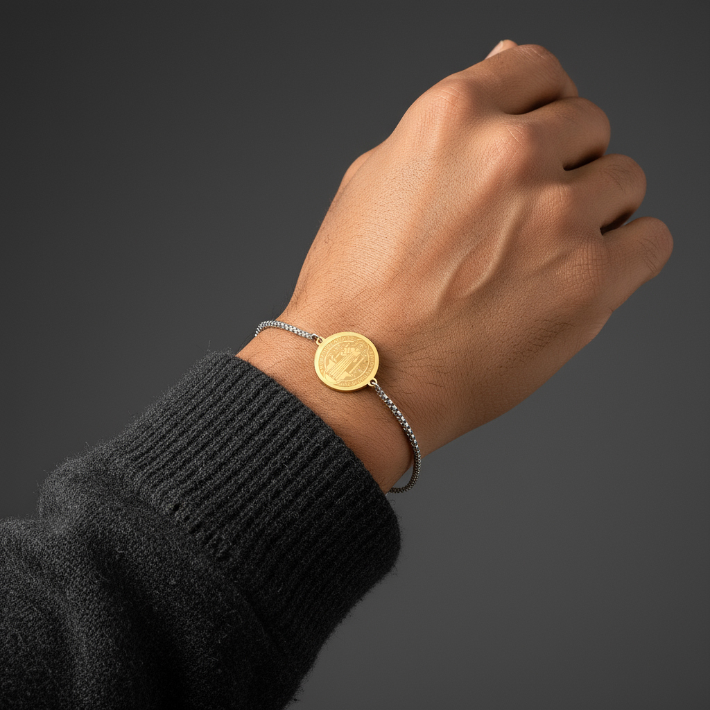 Stainless Steel St. Benedict Medal Bracelet Adjustable Bracelet Stainless Steel St. Benedict Medal Bracelet Adjustable Bracelet