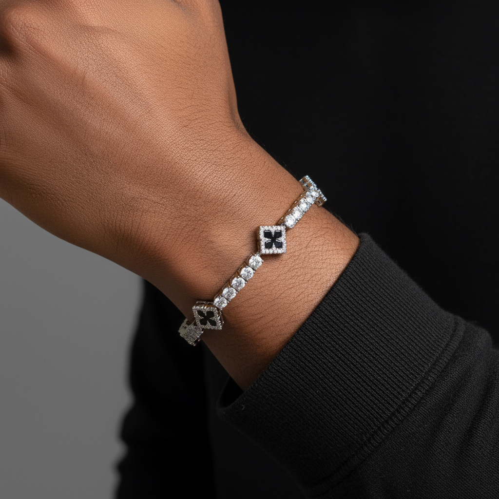 Iced Out Four Leaf Clover Tennis Bracelet Iced Out Four Leaf Clover Tennis Bracelet