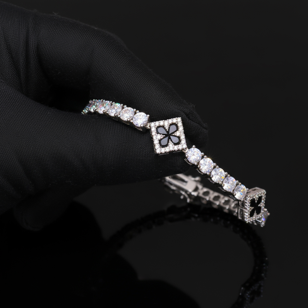 Iced Out Four Leaf Clover Tennis Bracelet Iced Out Four Leaf Clover Tennis Bracelet