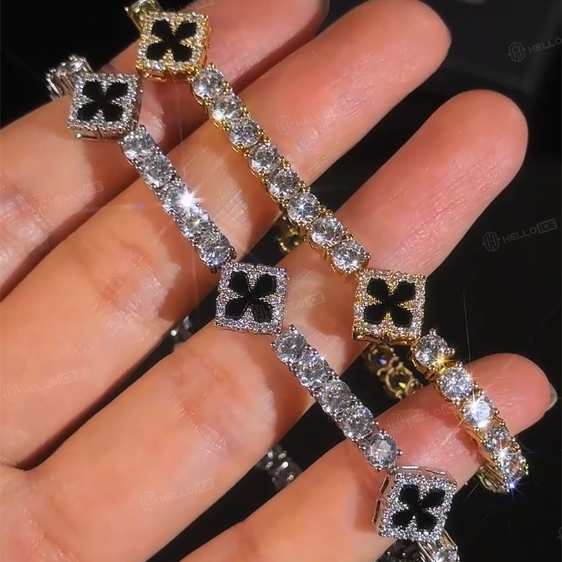 Iced Out Four Leaf Clover Tennis Bracelet
