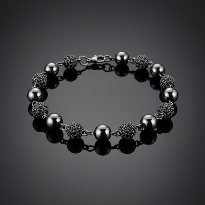 8mm Iced Beads Bracelet in Black Gold Plated
