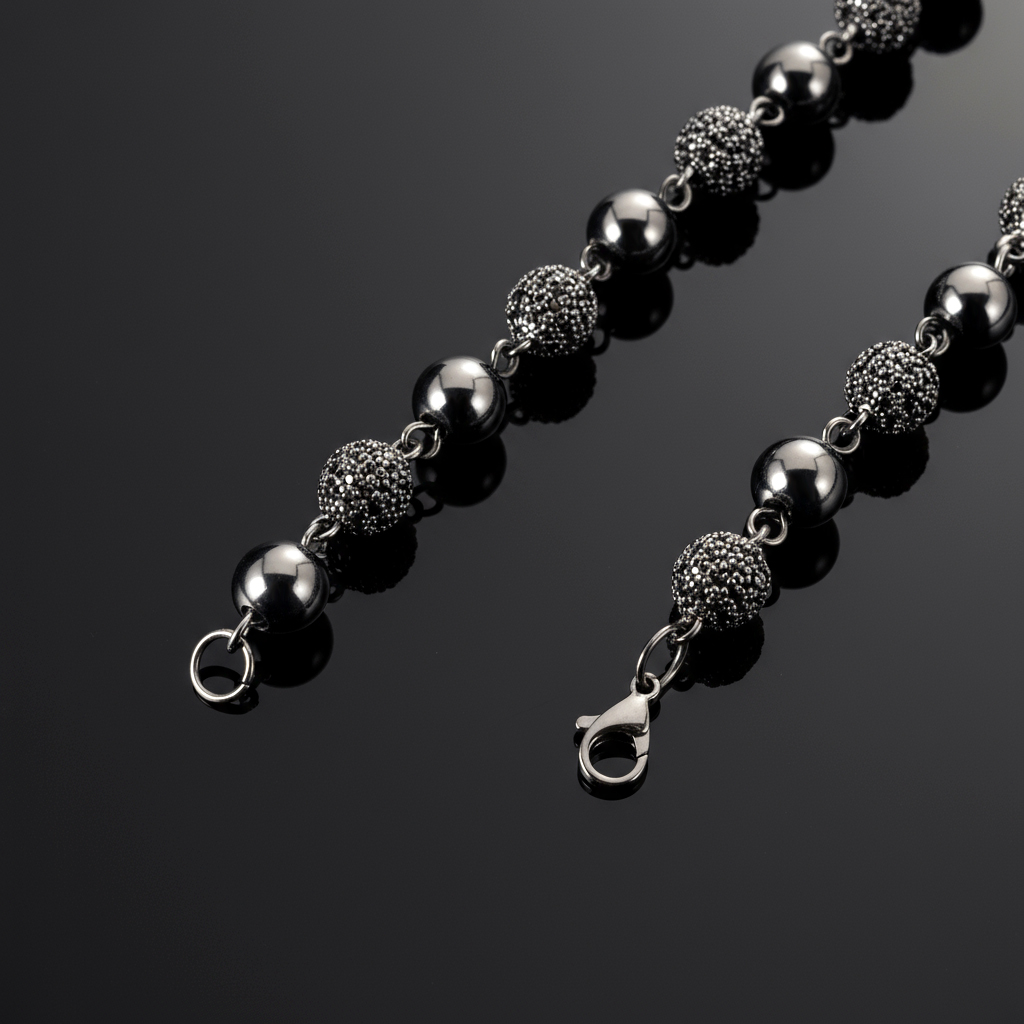 8mm Iced Beads Bracelet in Black Gold Plated 8mm Iced Beads Bracelet in Black Gold Plated