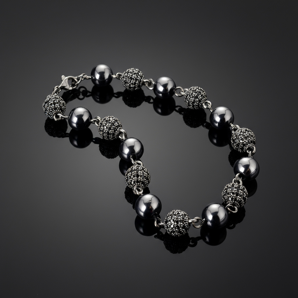 8mm Iced Beads Bracelet in Black Gold Plated 8mm Iced Beads Bracelet in Black Gold Plated