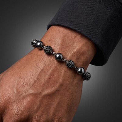 8mm Iced Beads Bracelet in Black Gold Plated