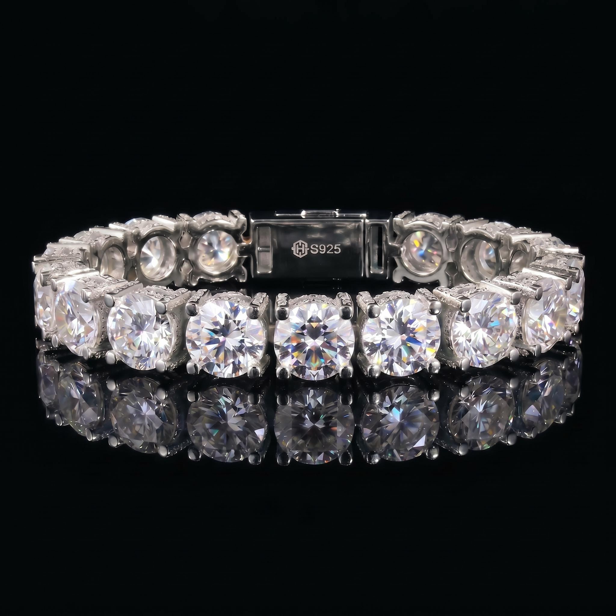 10mm 925 Silver & VVS1 Moissanite Tennis Bracelet 10mm 925 Silver & VVS1 Moissanite Tennis Bracelet