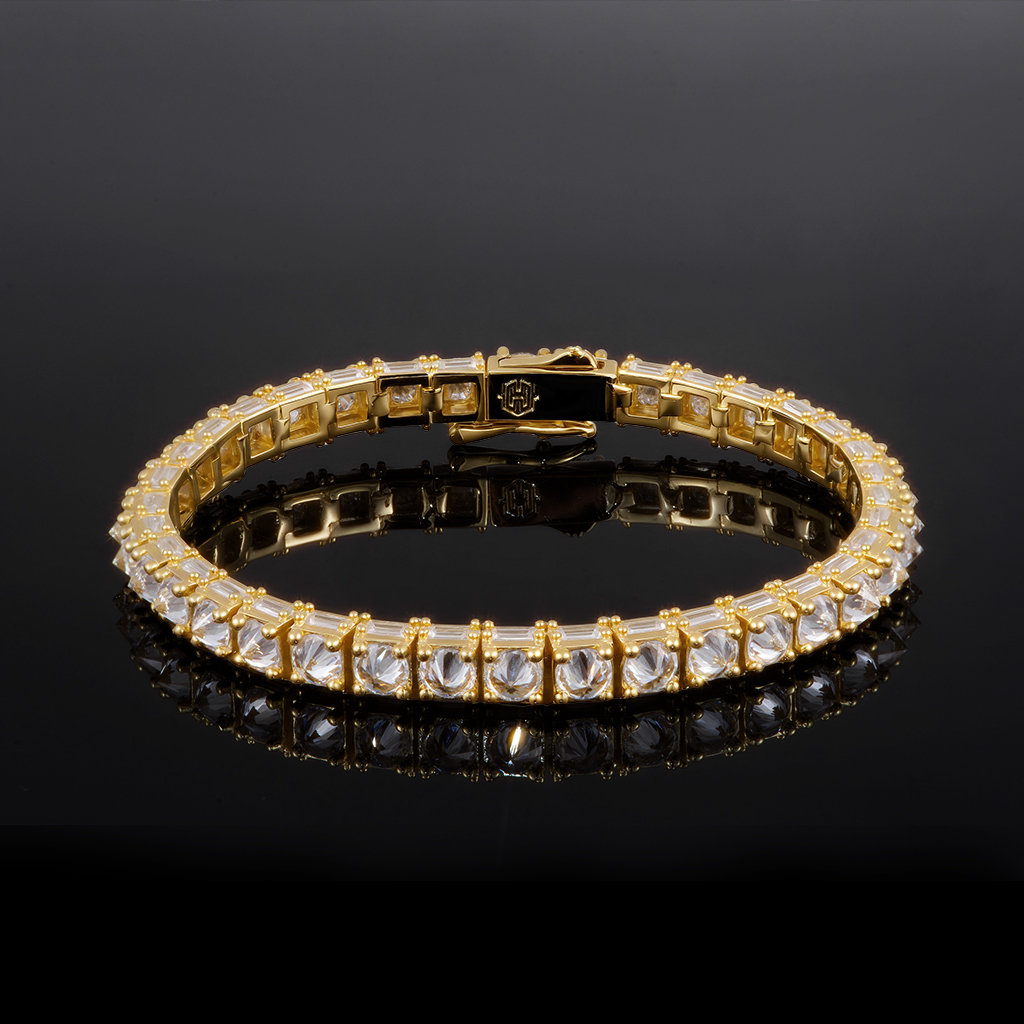 Iced Out Emerald Cut Sides Inverted Round Cut Tennis Bracelet