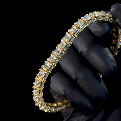 Iced Out Emerald Cut Sides Inverted Round Cut Tennis Bracelet Iced Out Emerald Cut Sides Inverted Round Cut Tennis Bracelet