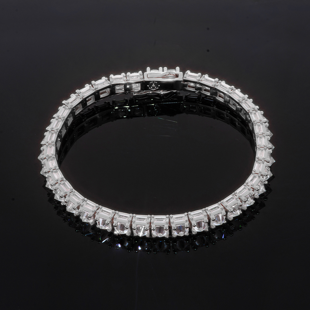 Iced Out Emerald Cut Sides Inverted Round Cut Tennis Bracelet