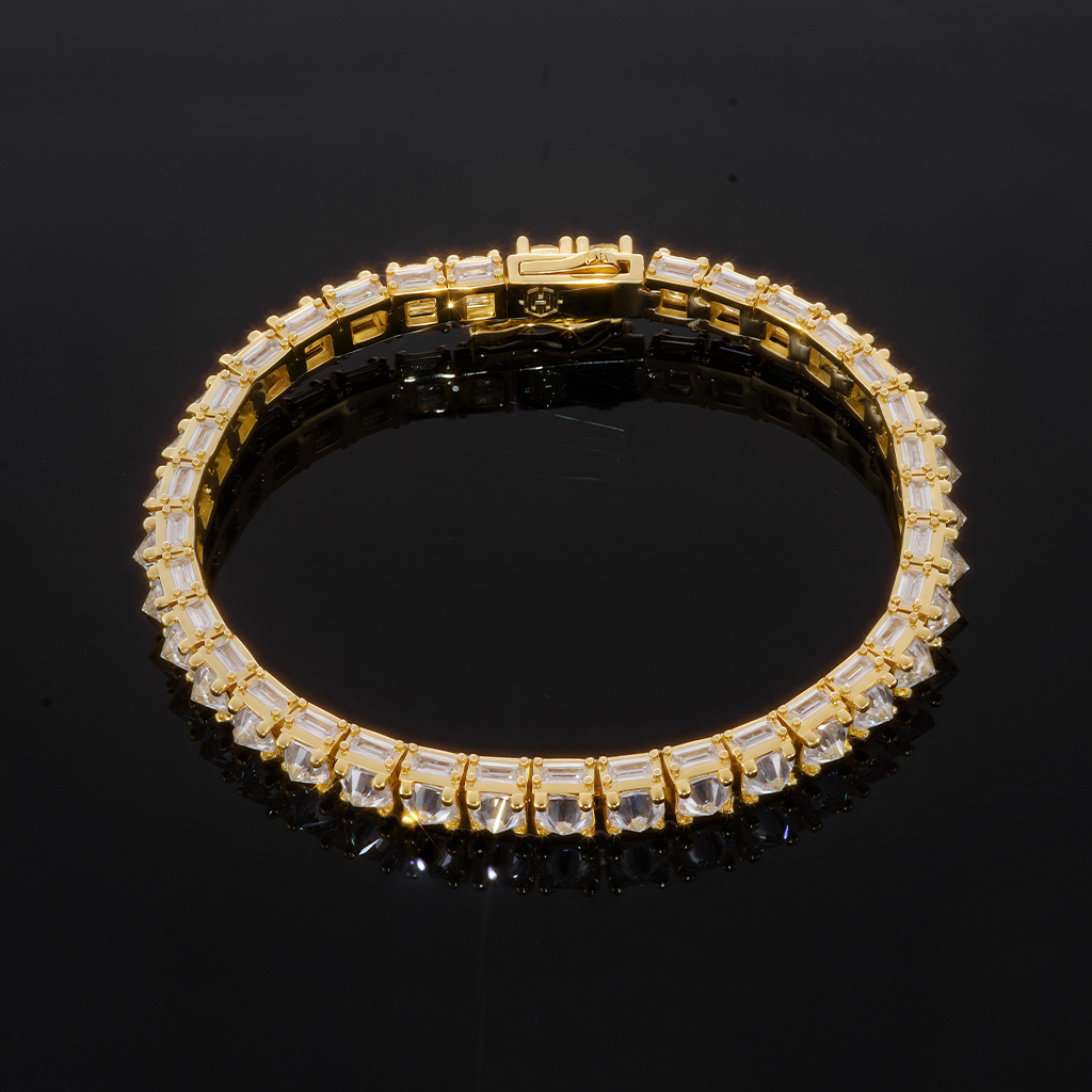 Iced Out Emerald Cut Sides Inverted Round Cut Tennis Bracelet