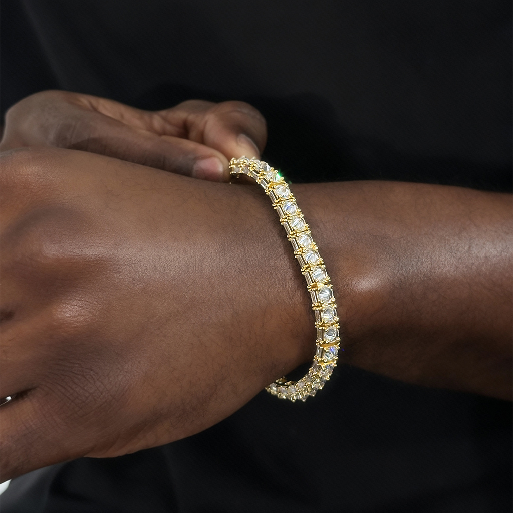 Iced Out Emerald Cut Sides Inverted Round Cut Tennis Bracelet