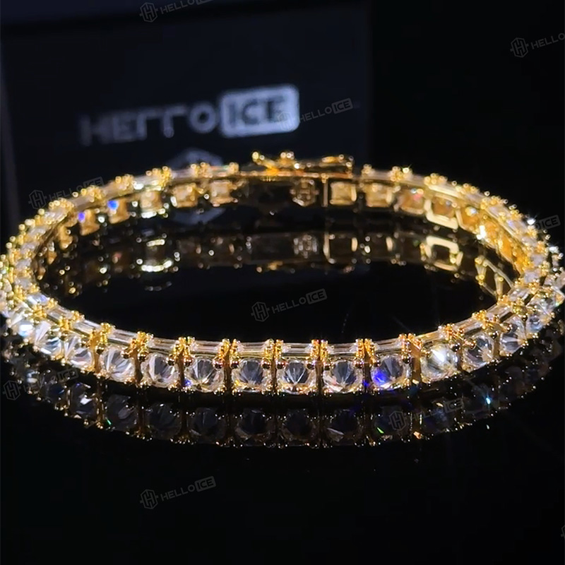 Iced Out Emerald Cut Sides Inverted Round Cut Tennis Bracelet Iced Out Emerald Cut Sides Inverted Round Cut Tennis Bracelet