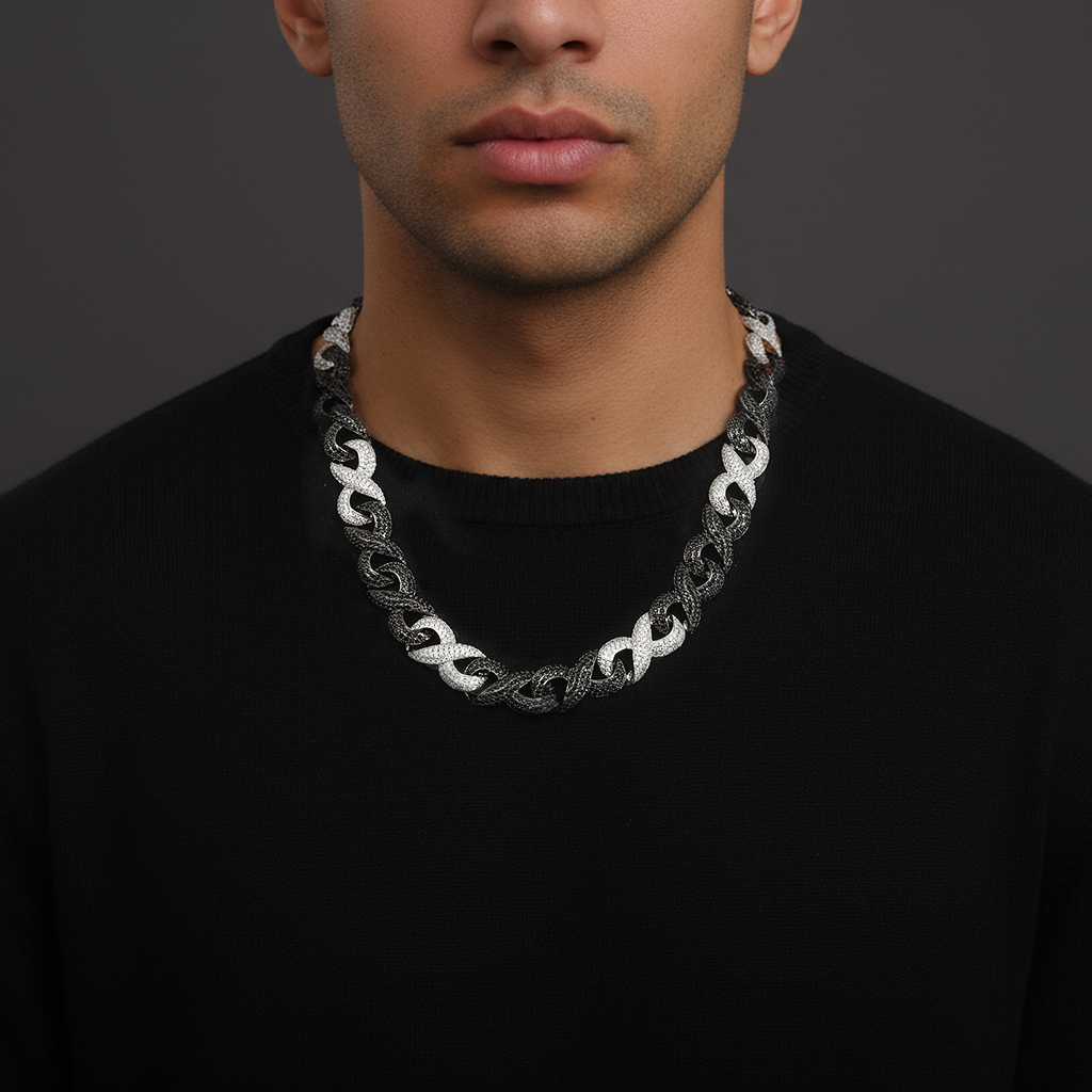 Iced Out Black & White Diamond Cuban Chain