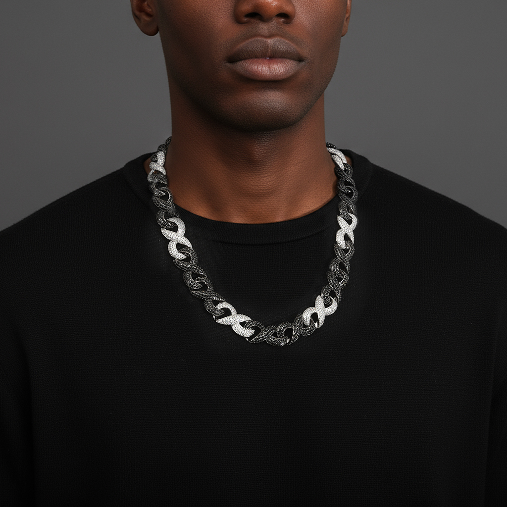 Iced Out Black & White Diamond Cuban Chain