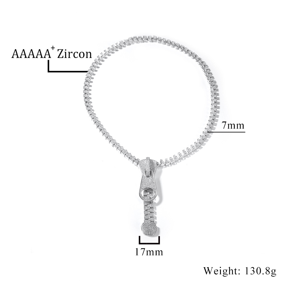 7mm Ice Out Hop Hip Bling Collar Zipper Chain Necklace