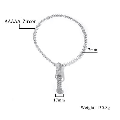 7mm Ice Out Hop Hip Bling Collar Zipper Chain Necklace