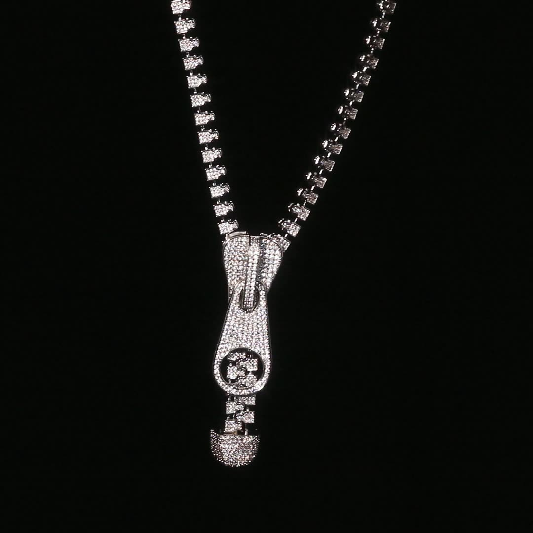 7mm Ice Out Hop Hip Bling Collar Zipper Chain Necklace