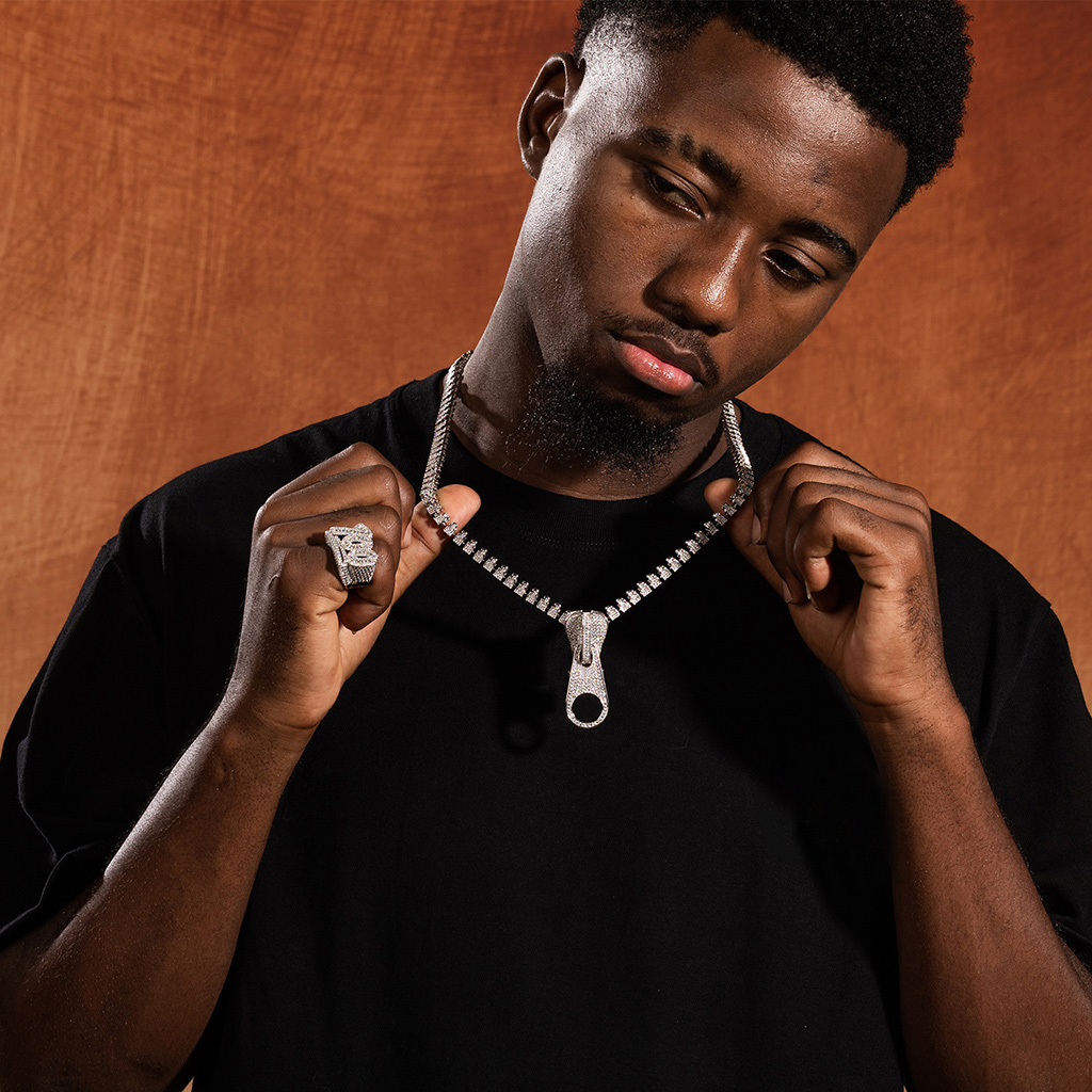 7mm Ice Out Hop Hip Bling Collar Zipper Chain Necklace