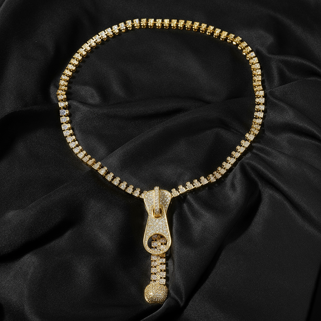 7mm Ice Out Hop Hip Bling Collar Zipper Chain Necklace