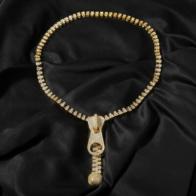 7mm Ice Out Hop Hip Bling Collar Zipper Chain Necklace