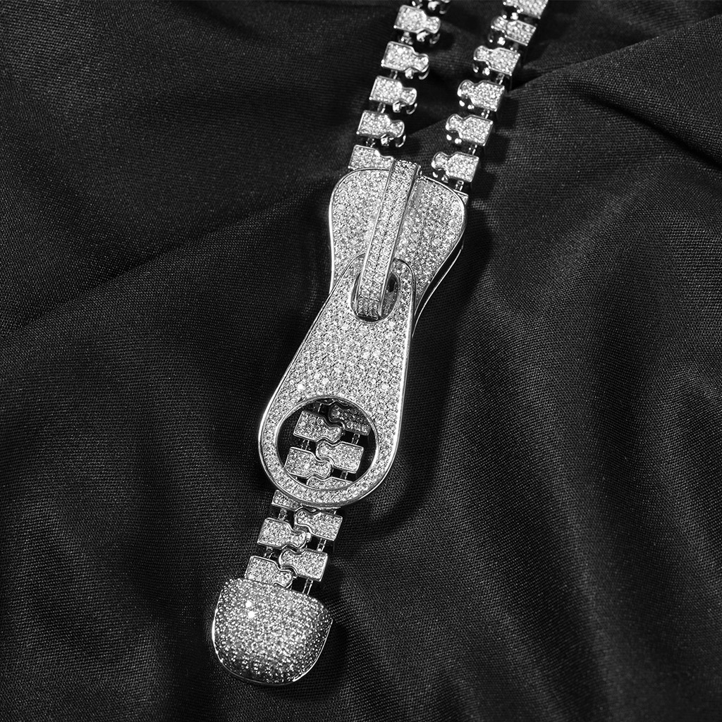 7mm Ice Out Hop Hip Bling Collar Zipper Chain Necklace 7mm Ice Out Hop Hip Bling Collar Zipper Chain Necklace