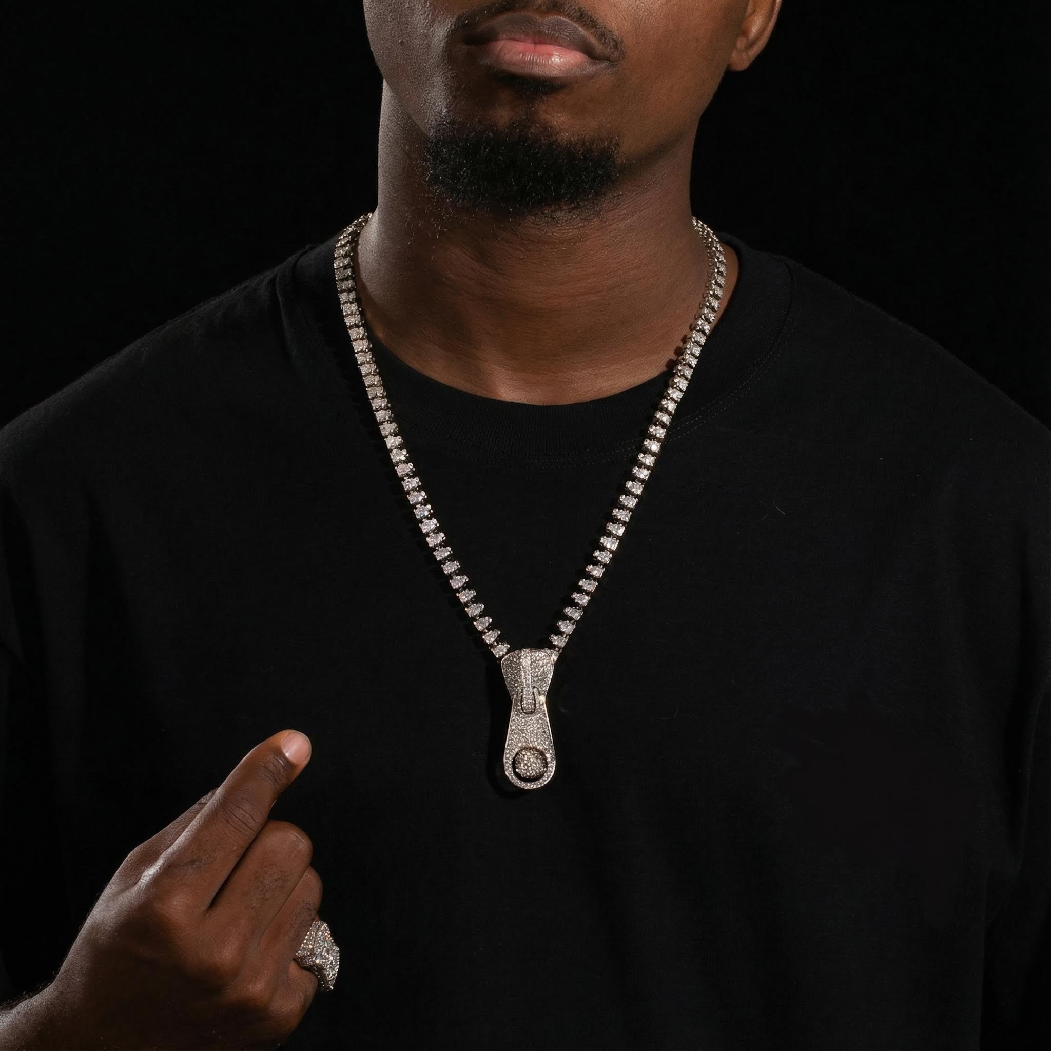 7mm Ice Out Hop Hip Bling Collar Zipper Chain Necklace 7mm Ice Out Hop Hip Bling Collar Zipper Chain Necklace