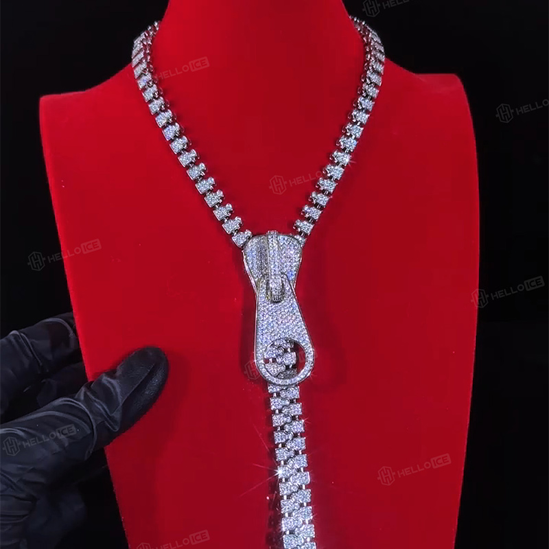 7mm Ice Out Hop Hip Bling Collar Zipper Chain Necklace 7mm Ice Out Hop Hip Bling Collar Zipper Chain Necklace