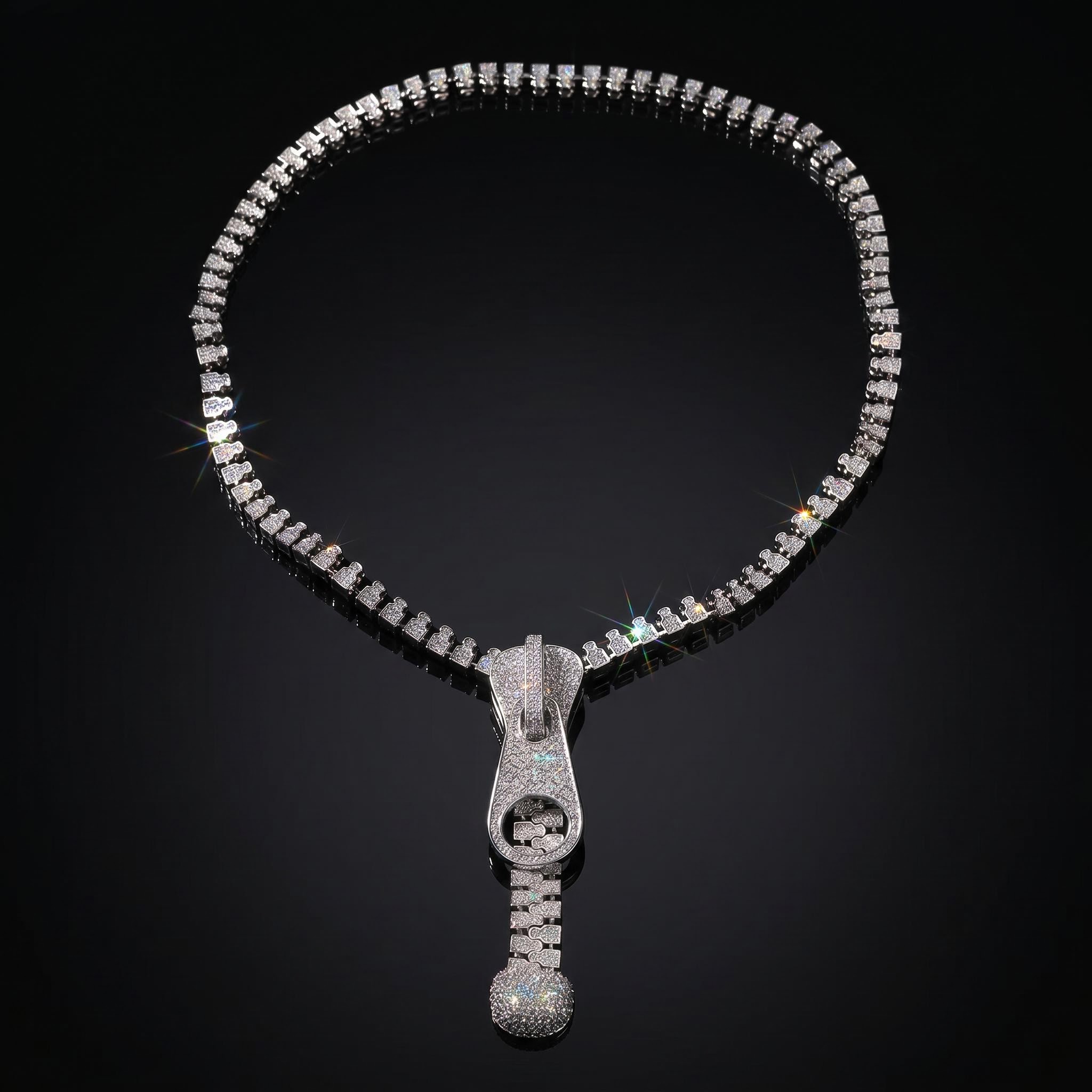 7mm Ice Out Hop Hip Bling Collar Zipper Chain Necklace