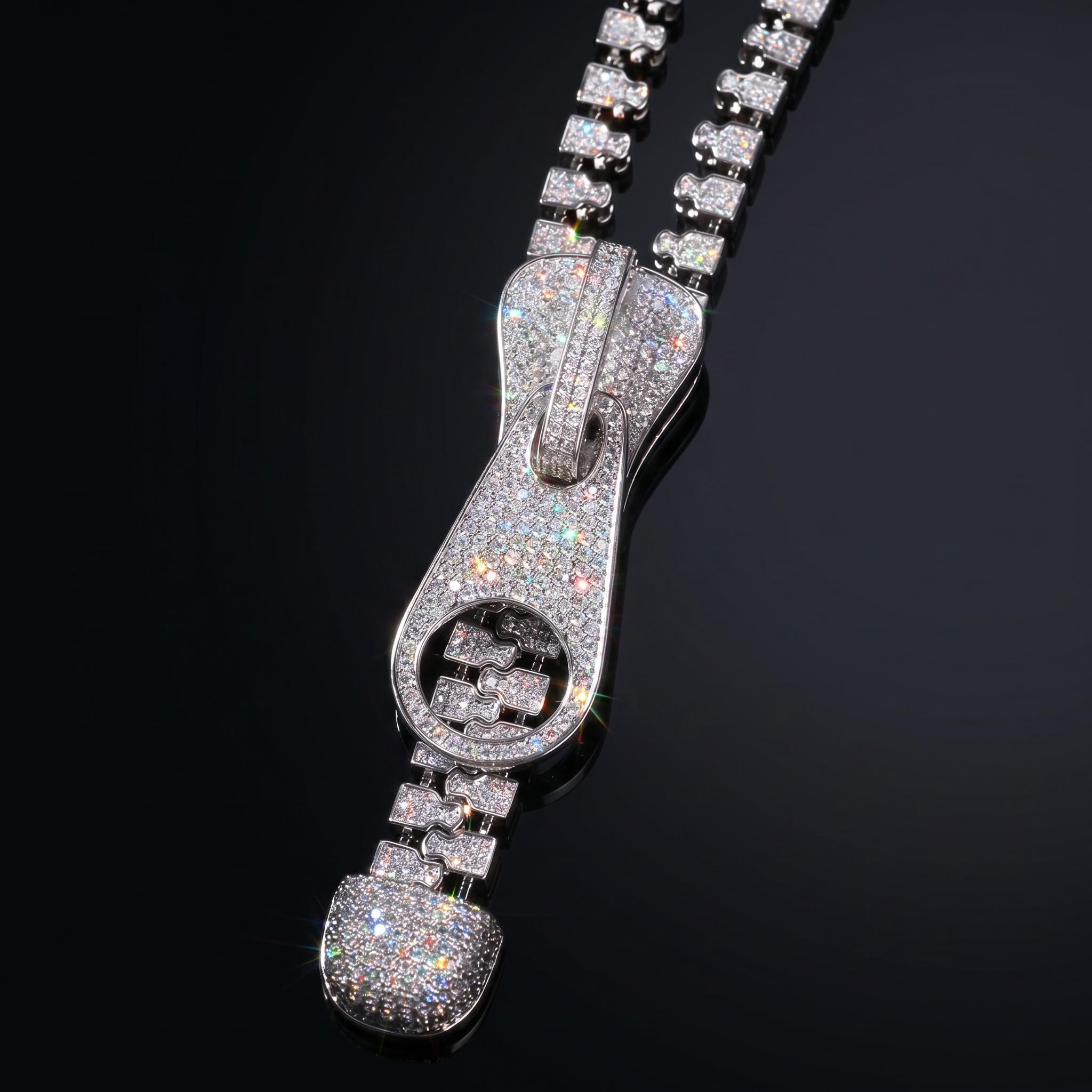 7mm Ice Out Hop Hip Bling Collar Zipper Chain Necklace