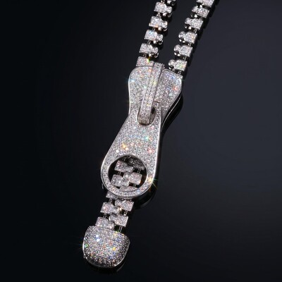 7mm Ice Out Hop Hip Bling Collar Zipper Chain Necklace