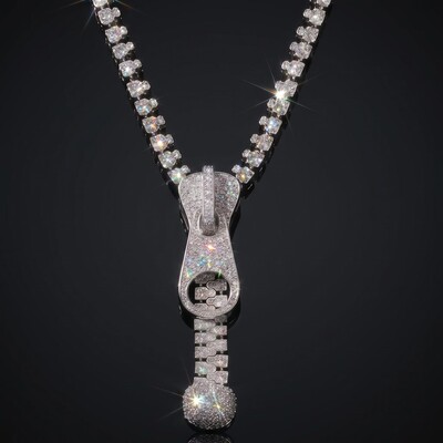 7mm Ice Out Hop Hip Bling Collar Zipper Chain Necklace