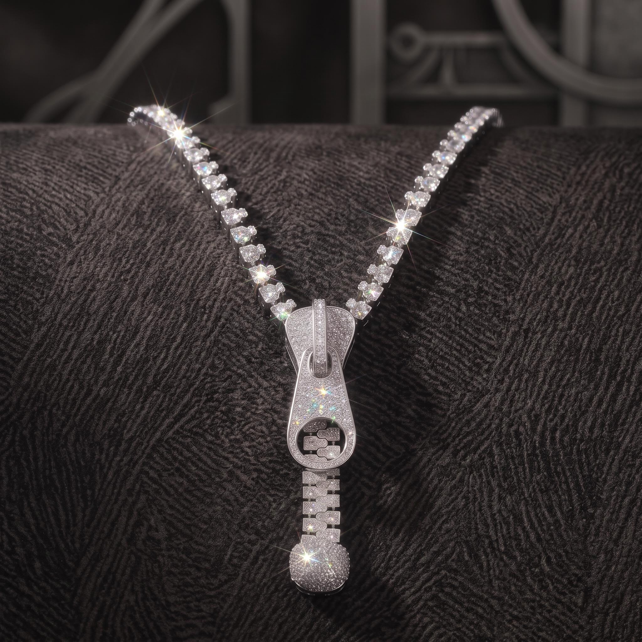 7mm Ice Out Hop Hip Bling Collar Zipper Chain Necklace 7mm Ice Out Hop Hip Bling Collar Zipper Chain Necklace