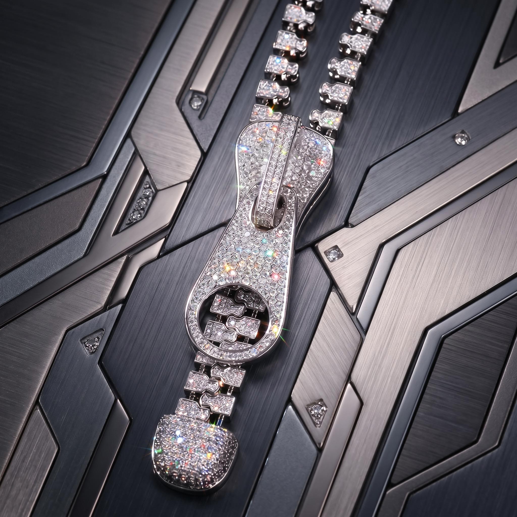 7mm Ice Out Hop Hip Bling Collar Zipper Chain Necklace 7mm Ice Out Hop Hip Bling Collar Zipper Chain Necklace