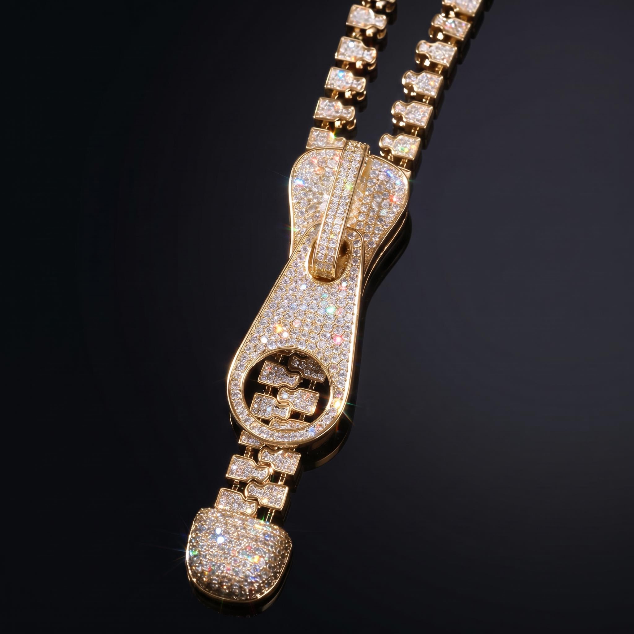 7mm Ice Out Hop Hip Bling Collar Zipper Chain Necklace 7mm Ice Out Hop Hip Bling Collar Zipper Chain Necklace