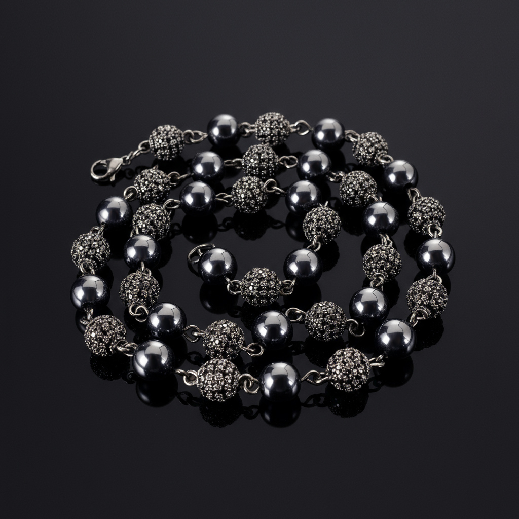 8mm Iced Beads Chain in Black Gold Plated 8mm Iced Beads Chain in Black Gold Plated