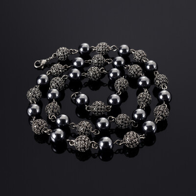 8mm Iced Beads Chain in Black Gold Plated