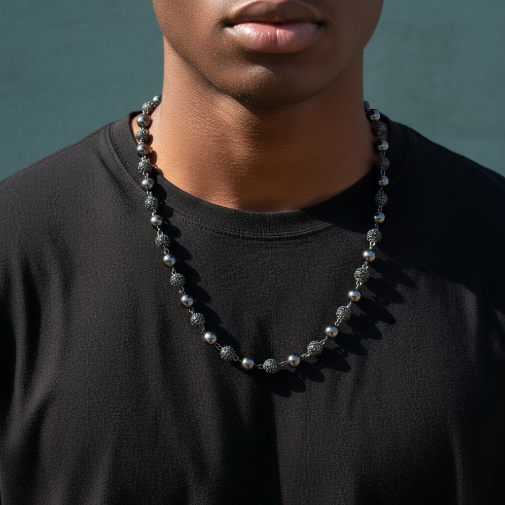 8mm Iced Beads Chain in Black Gold Plated 8mm Iced Beads Chain in Black Gold Plated