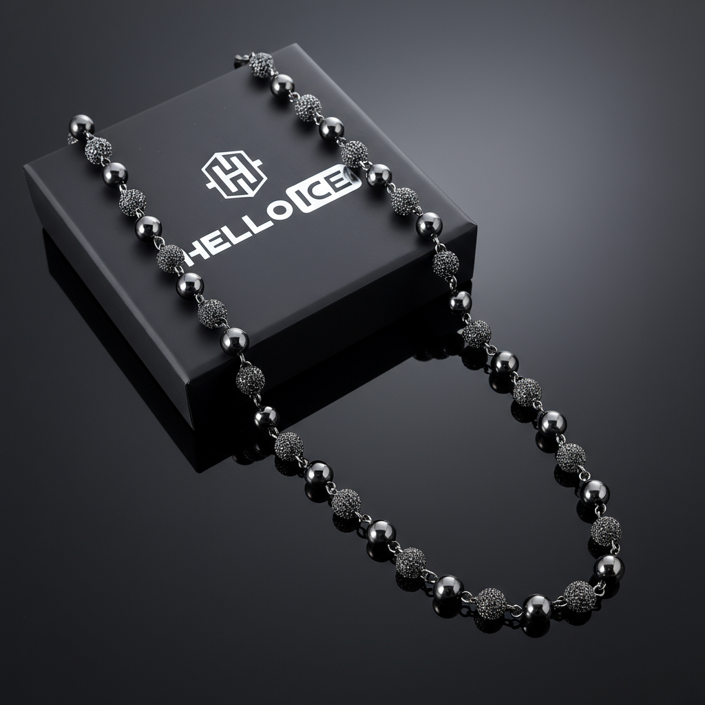 8mm Iced Beads Chain in Black Gold Plated 8mm Iced Beads Chain in Black Gold Plated