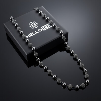 8mm Iced Beads Chain in Black Gold Plated 8mm Iced Beads Chain in Black Gold Plated