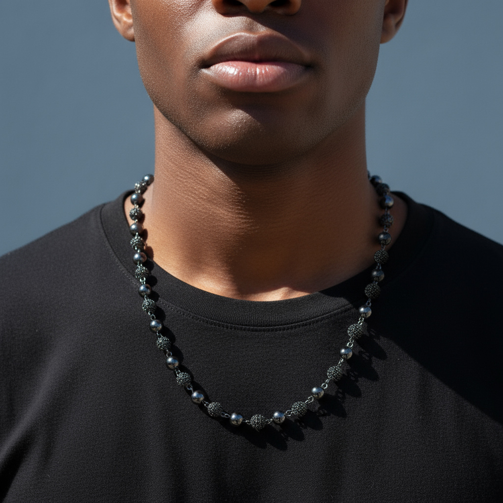 8mm Iced Beads Chain in Black Gold Plated 8mm Iced Beads Chain in Black Gold Plated