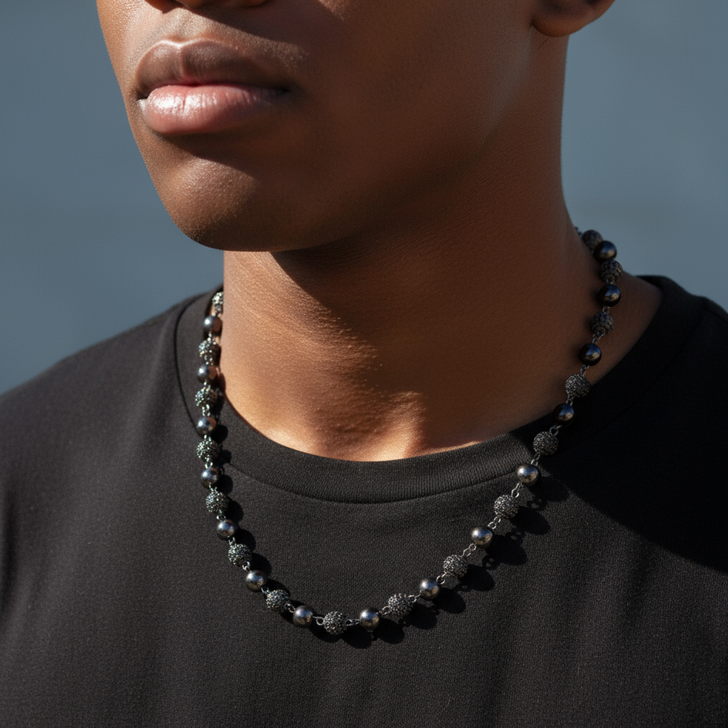 8mm Iced Beads Chain in Black Gold Plated 8mm Iced Beads Chain in Black Gold Plated