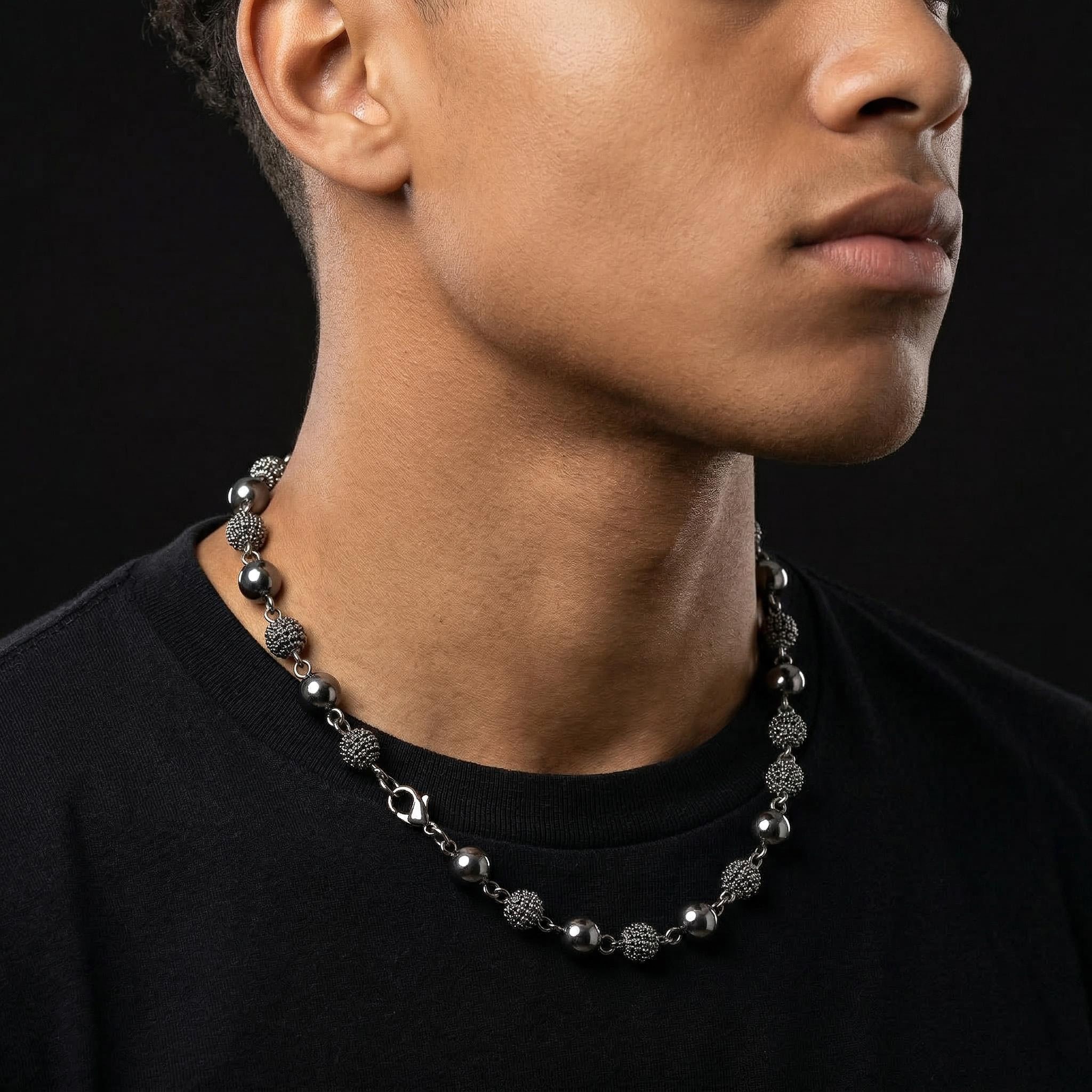 8mm Iced Beads Chain in Black Gold Plated