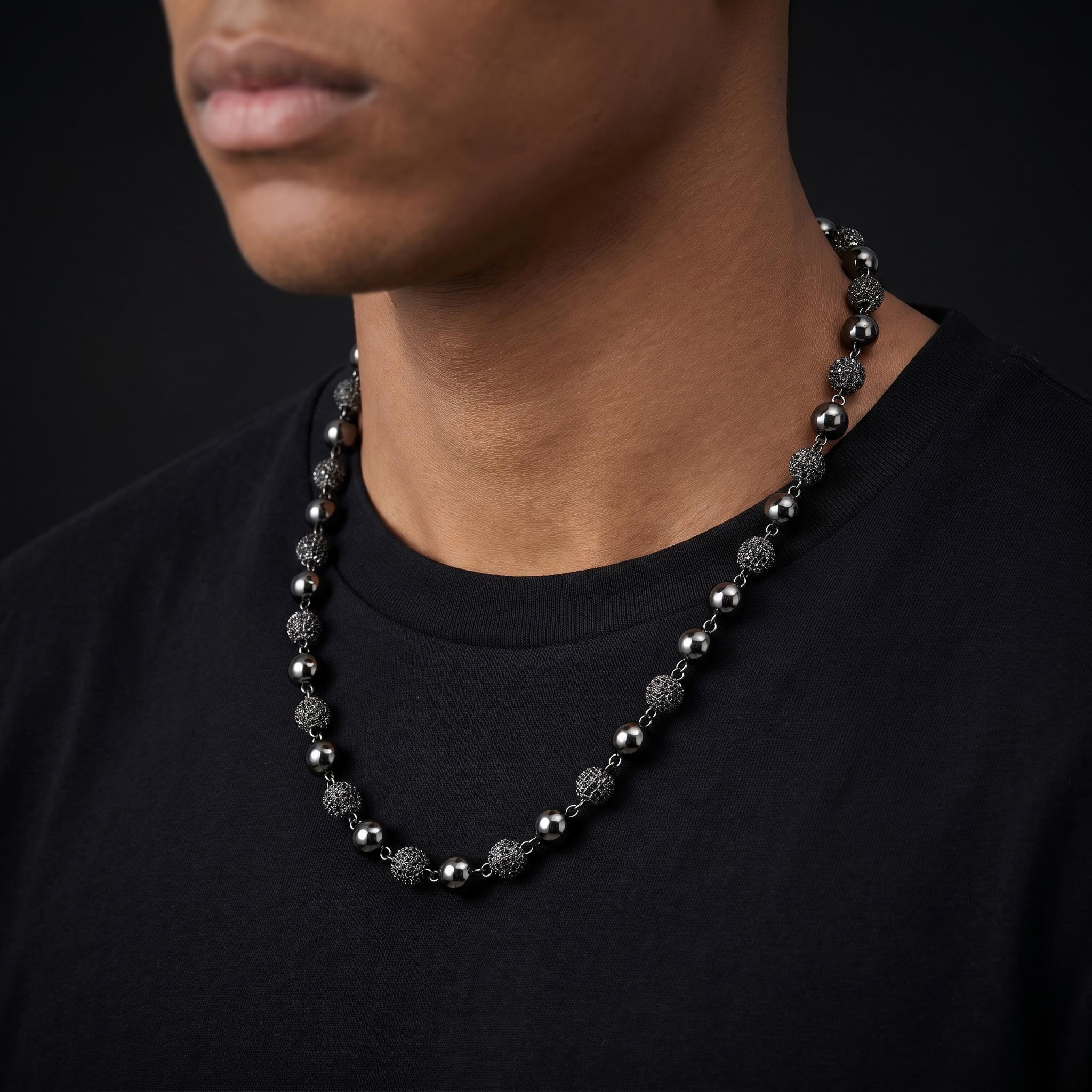 8mm Iced Beads Chain in Black Gold Plated 8mm Iced Beads Chain in Black Gold Plated