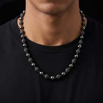 8mm Iced Beads Chain in Black Gold Plated