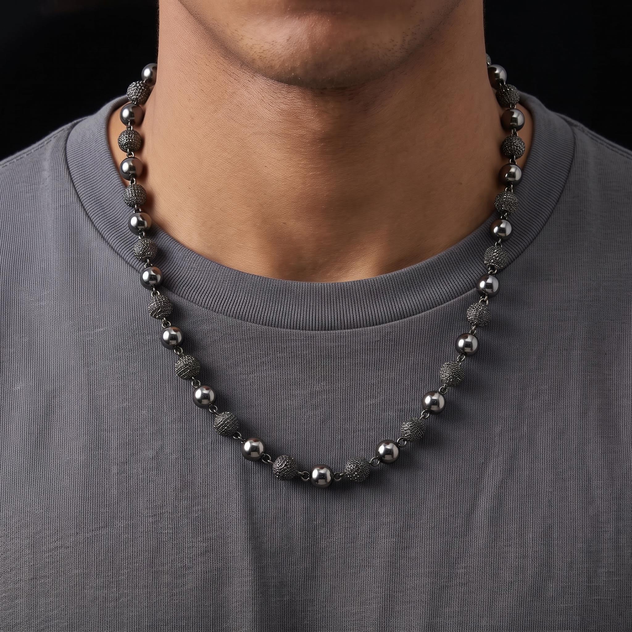 8mm Iced Beads Chain in Black Gold Plated