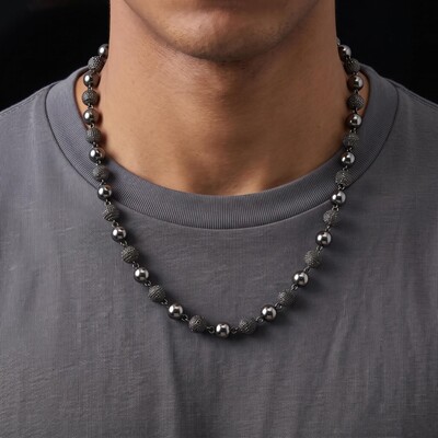 8mm Iced Beads Chain in Black Gold Plated 8mm Iced Beads Chain in Black Gold Plated