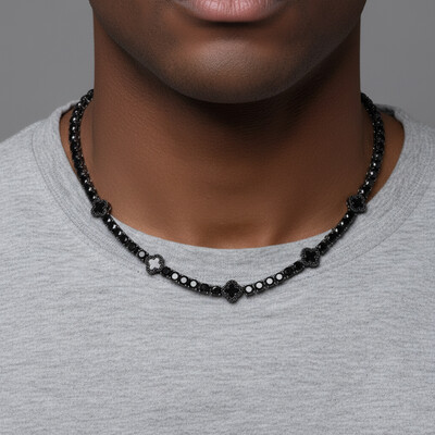 4mm Iced Out Four Leaf Clover Tennis Chain in Black Gold