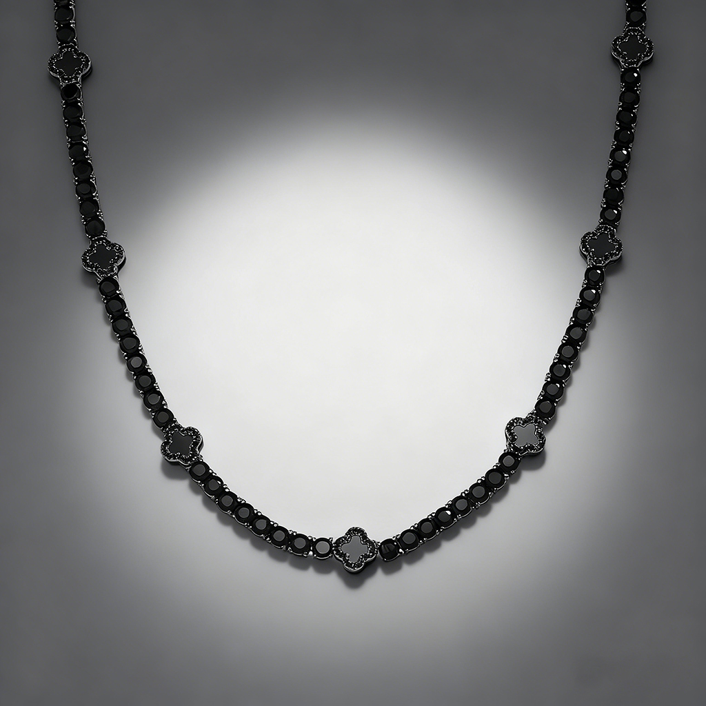 4mm Iced Out Four Leaf Clover Tennis Chain in Black Gold