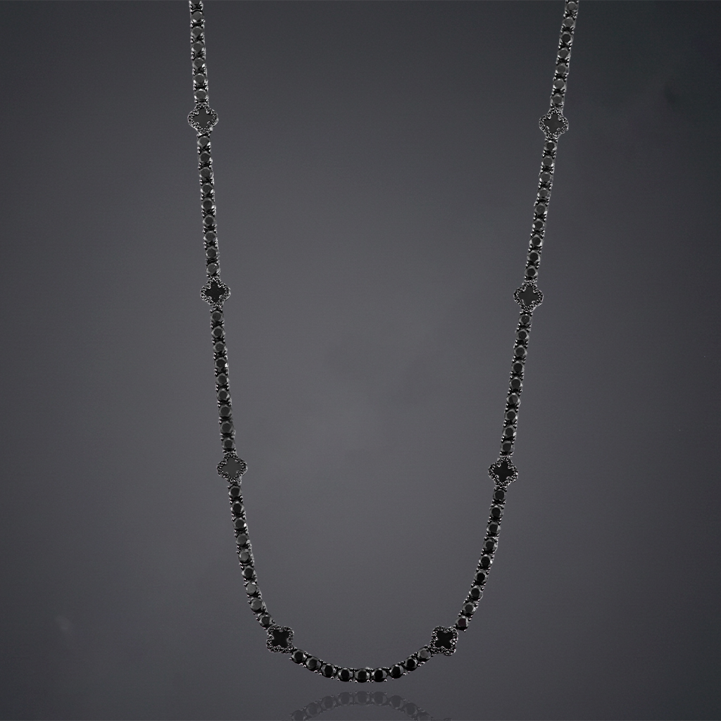 4mm Iced Out Four Leaf Clover Tennis Chain in Black Gold