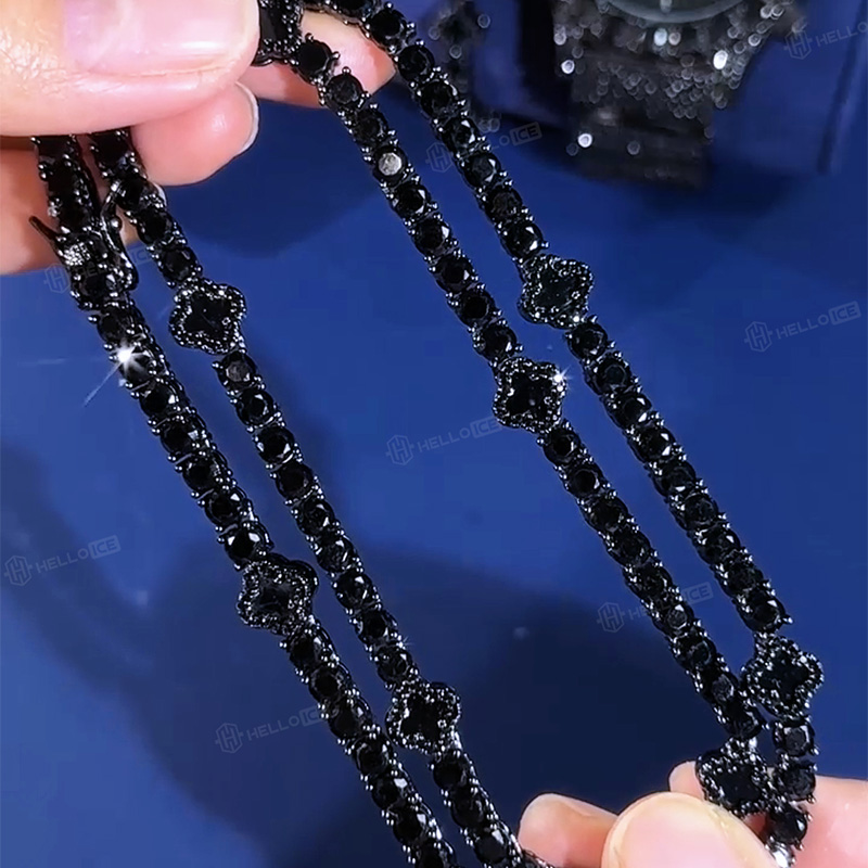 Iced Out Black Four Leaf Clover Tennis Chain Iced Out Black Four Leaf Clover Tennis Chain