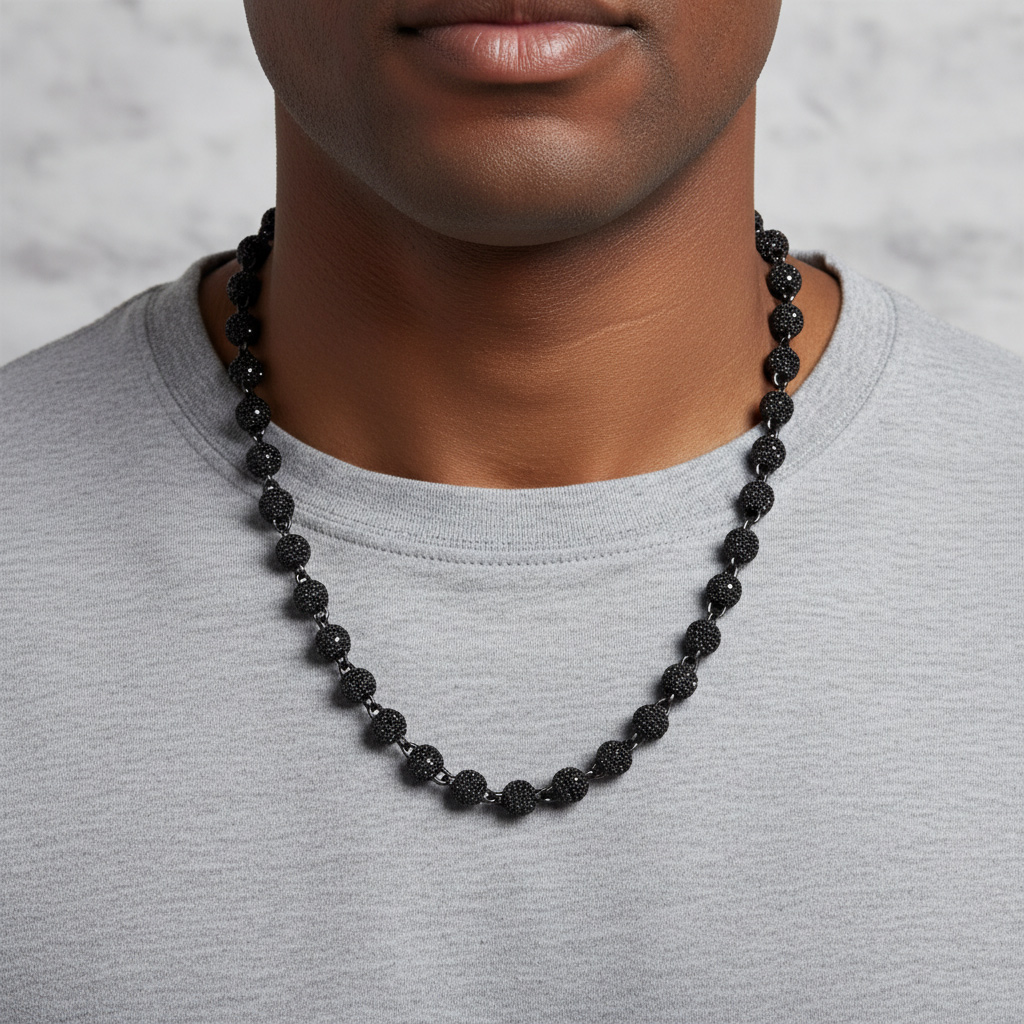8mm Iced Beads Chain with Black Gold Plated